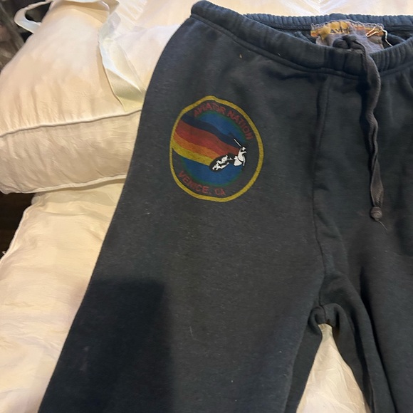 Aviator Nation Pants - Aviator Nation Gray Joggers with Multicolor Logo